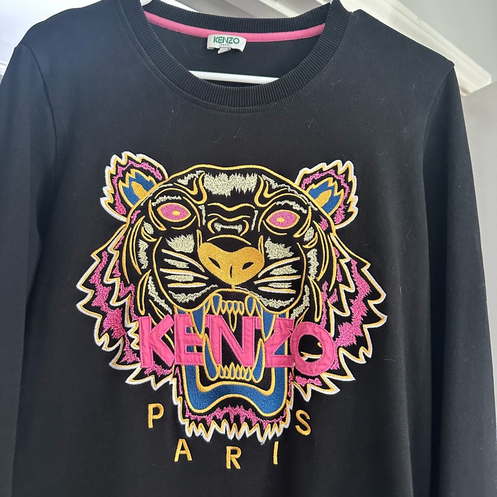 Kenzo Black Sweatshirt with Pink and Gold Tiger Design-THIS IS A LONG SWEATSHIRT - Picture 4 of 4